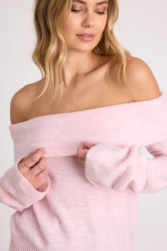 Melinda Light Pink Space Dye Off-the-Shoulder Sweater Top