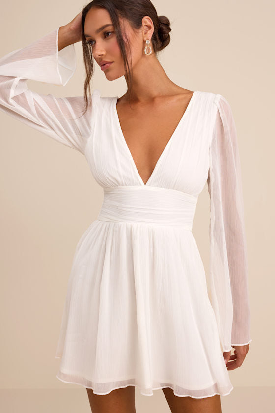 Cinna Ivory Bell Sleeve Skater Mini Dress