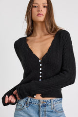 Callisto Black Cable Knit Button-Front Cardigan