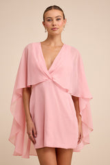 Jolia Light Pink Cape V-Neck Mini Dress