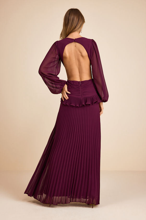 Chaelyn Plum Long Sleeve Cutout Maxi Dress