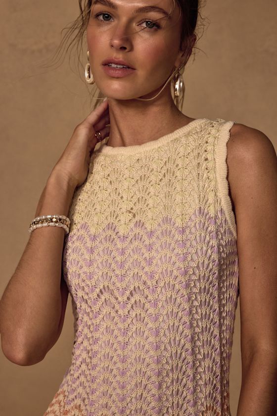 Kirsten Cream Multi Crochet Backless Maxi Dress