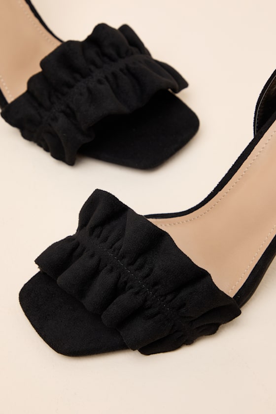Rosa Black Suede Ruched High Heel Slingback Sandals