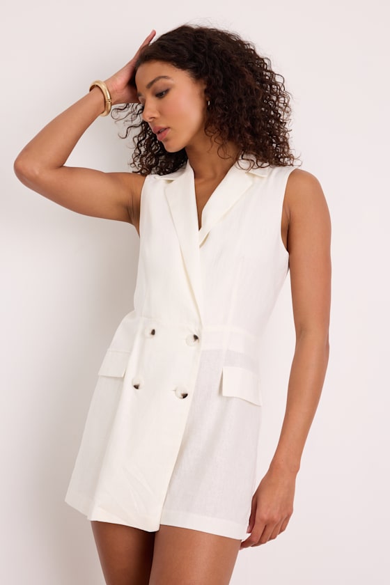Paris White Tweed Collared Romper
