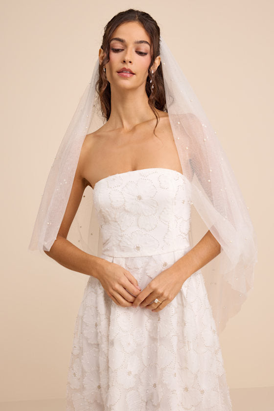 Elysande White Embroidered Beaded Strapless Maxi Dress