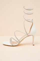 Georgie White Rhinestone Ankle Wrap High Heel Sandals