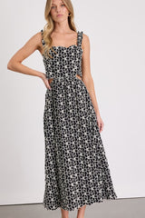 Myka Black Floral Embroidered Cutout Midi Dress