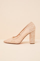 Lolita Light Nude Lace Pointed-Toe Pumps