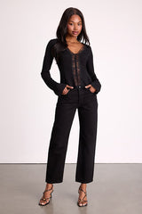 Pomona Black Lace Button-Front Long Sleeve Top
