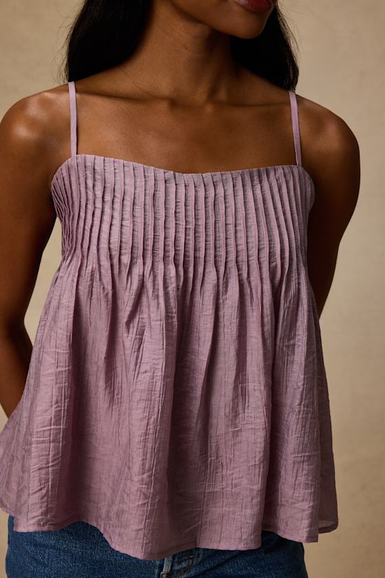 Lecky Lavender Pleated Babydoll Tank Top