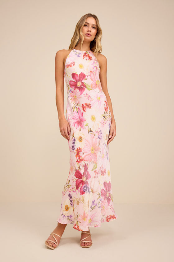 Sidney Blush Multi Floral Halter Maxi Dress
