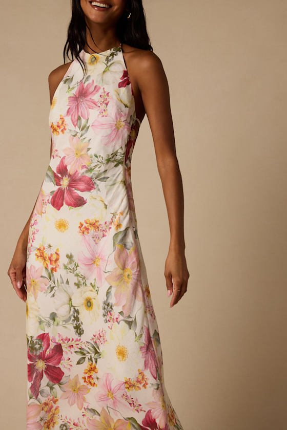 Sidney Ivory Multi Floral Halter Maxi Dress