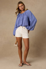 Ricki Blue Striped Cotton Billowy Sleeve Oversized Top
