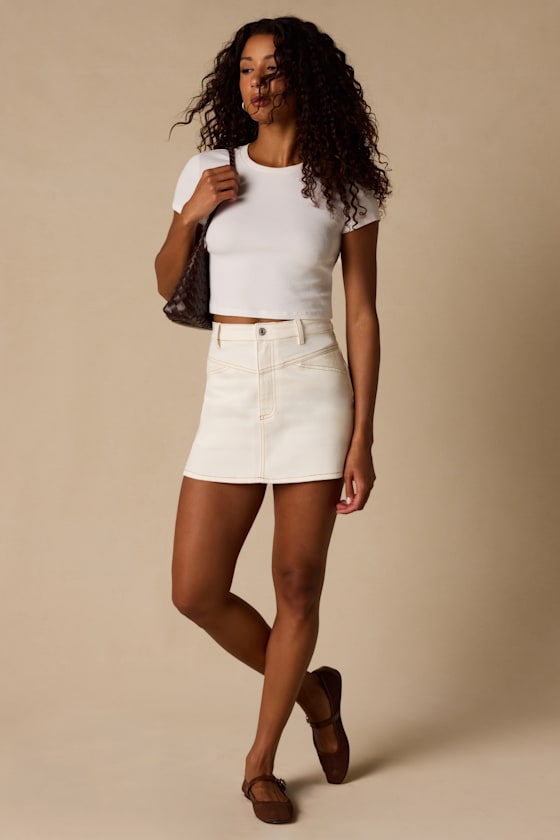 Alaire Ivory Denim High-Rise Mini Skirt