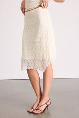 Malise Cream Textured Lace Mid-Rise Skirt