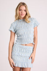 Celera Light Blue Gingham Smocked Top