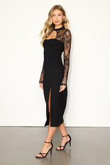 Bragging Rights Black Lace Long Sleeve Midi Dress