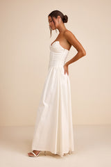 Almeria White Strapless Lace-Up Maxi Dress