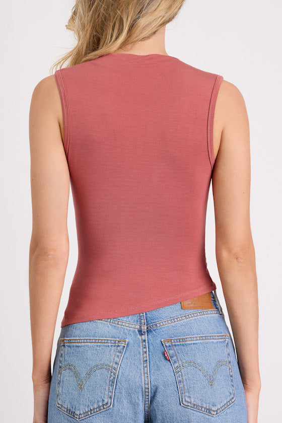 Liz Rusty Rose Jersey Knit Mock Neck Tank Top