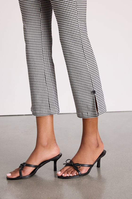 Nomi Black and White Gingham Cropped Flare Pants
