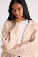 Nalina Beige Chunky Knit Open-Front Duster Cardigan