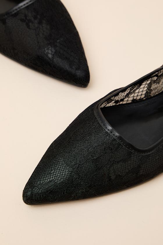 Brianna Black Lace Pointed-Toe Slingback Flats