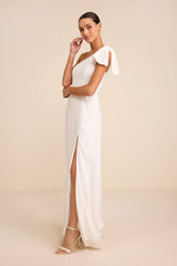 Simply Brilliant White One-Shoulder Bow Maxi Dress