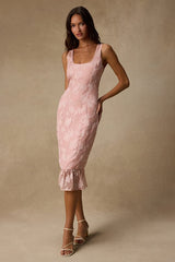 Elani Blush Pink Floral Burnout Trumpet Midi Dress