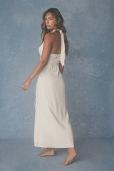 Fern Cream Halter Column Midi Dress
