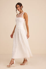Bina White Embroidered Sleeveless Midi Dress