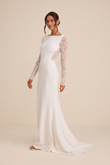 Brooks White Lace Boat Neck Mermaid Maxi Dress