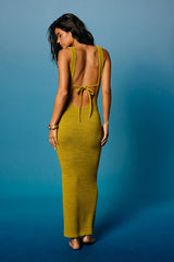 Solstice Chartreuse Crochet Backless Maxi Dress