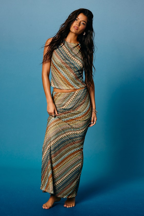 Tallulah Brown Multi Crochet Mid-Rise Maxi Skirt