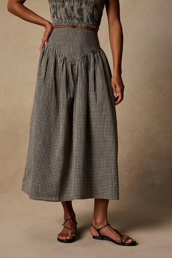 Starling Black Gingham High-Rise Midi Skirt