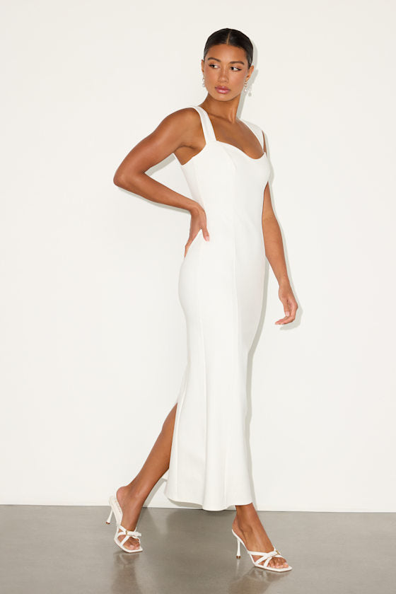 Samai White Cap Sleeve Bodycon Midi Dress