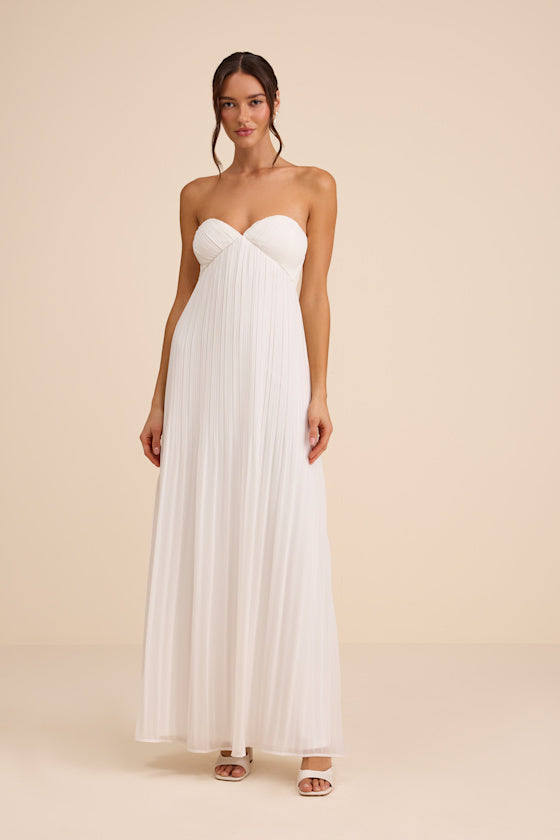 Remley White Pleated Strapless Maxi Dress