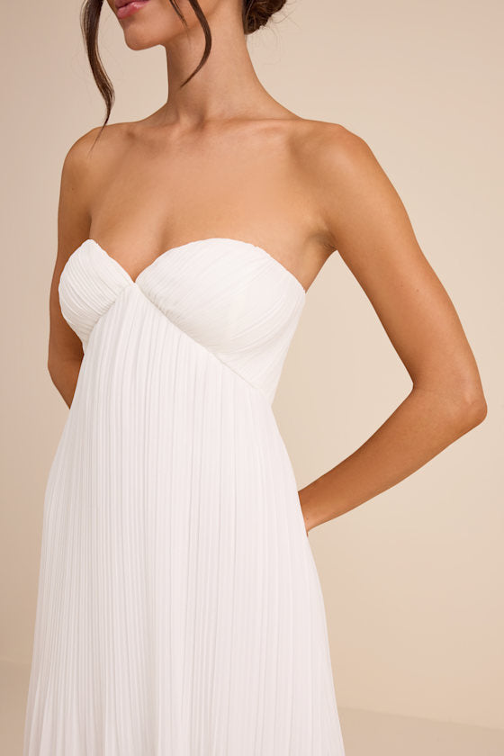 Remley White Pleated Strapless Maxi Dress