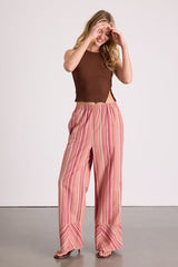 Docia Pink Striped Cotton Wide-Leg Pants
