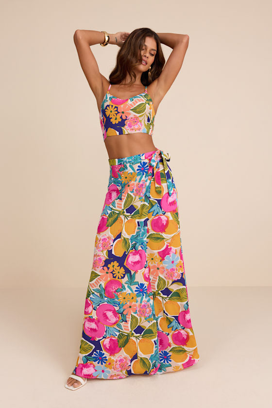 Bloom With a View Pink Floral Print Two-Piece Maxi Dress