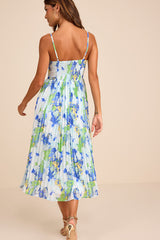 Dorothy Light Blue Multi Floral Print Pleated Midi Dress
