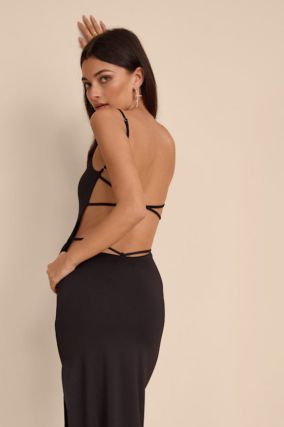 Carys Black Strappy Column Maxi Dress