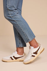 Hawk White and Dark Brown Color Block Suede Sneakers