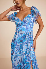 Sensationally Sweeter Blue Floral Ruffled Maxi Dress
