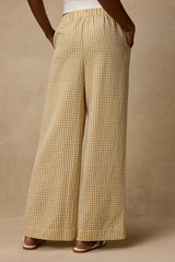Tilly Tan Gingham Mid-Rise Wide-Leg Pants