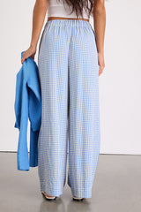 Tilly Blue Gingham Mid-Rise Wide-Leg Pants