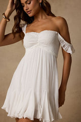 Myra White Smocked Babydoll Mini Dress