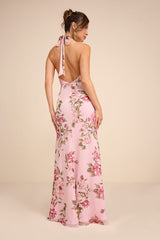 Captured Your Heart Light Pink Floral Halter Maxi Dress