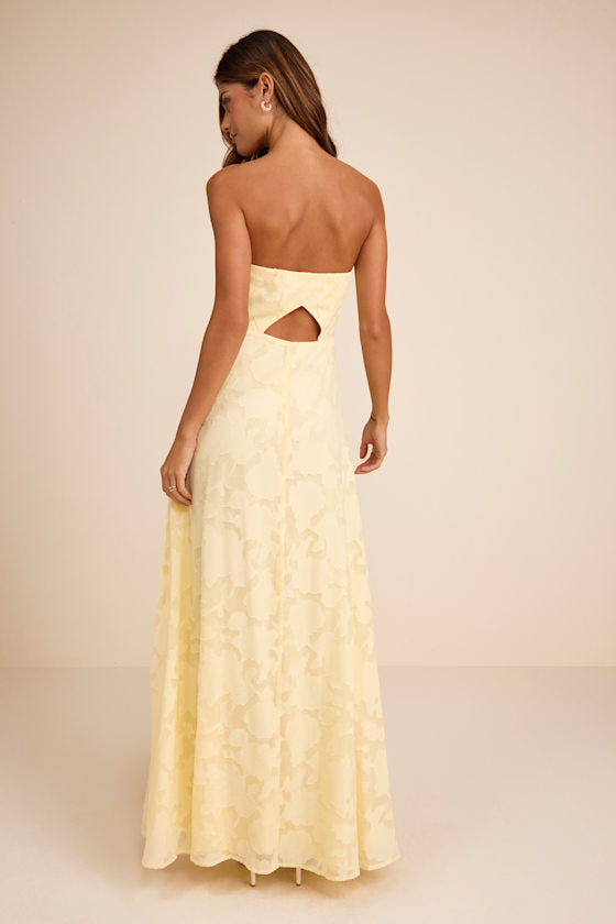 Garden of Romance Light Yellow Burnout Maxi Dress