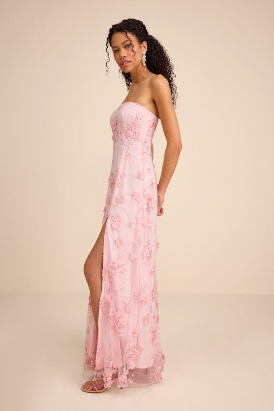 Rare Presence Blush 3D Floral Embroidered Maxi Dress