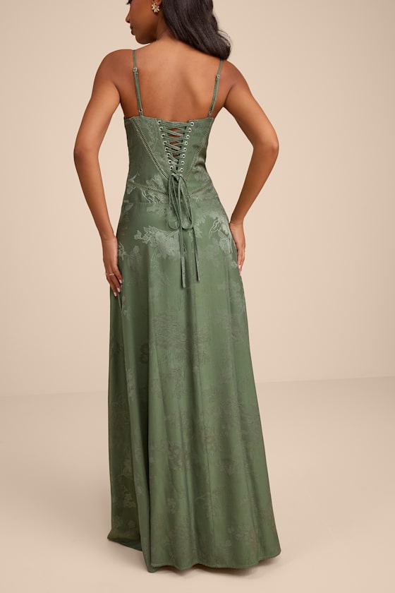 Elin Sage Floral Jacquard Lace-Up Maxi Dress